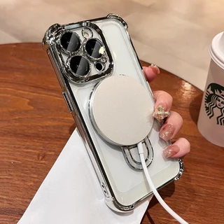 CrashStar ขาตั้งโลหะแม่เหล็กแบบพับได้ ถุงลมนิรภัย เคสโทรศัพท์ Phone Case For iPhone 17 16 15 14 13 12 11 Pro Max Plus XR