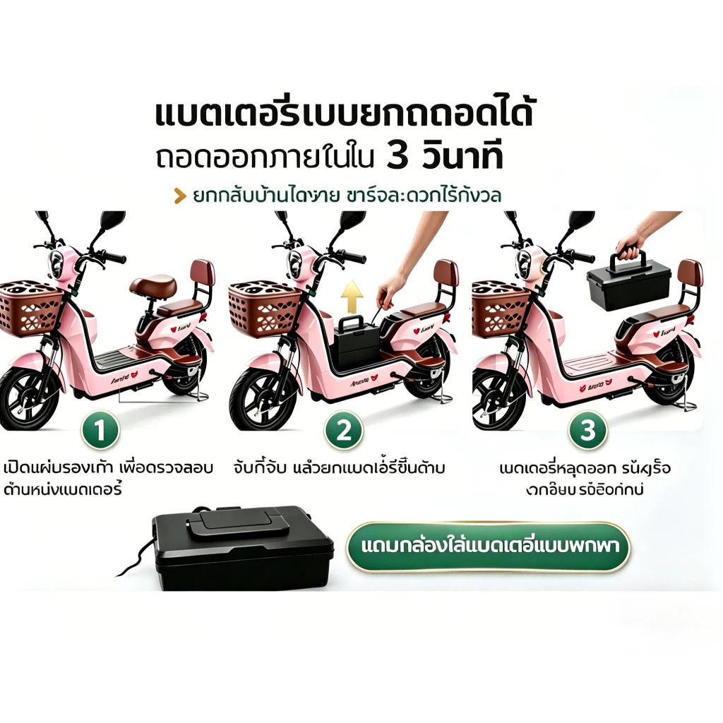 ANCHI จักรยานไฟฟ้า 48V12A มีกระจกมองหลัง ไฟเลี้ยว แบตเตอรี่พกพา thumbnail 3