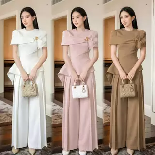 S-XXL ชุดเซท 2ชิ้น เสื้อทรงคลุมไหล่+กางเกง สีชมพู,ครีม เบจ,แดง,ขาว,ดำ,น้ำตาล,ฟ้า ใส่ทำงาน เที่ยว งานแต่งงานบวช