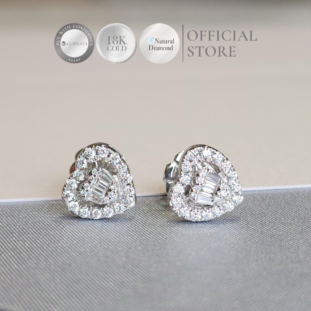 GEMSAYA ต่างหูเพชรหัวใจ เพชรแท้น้ำ99 VVS