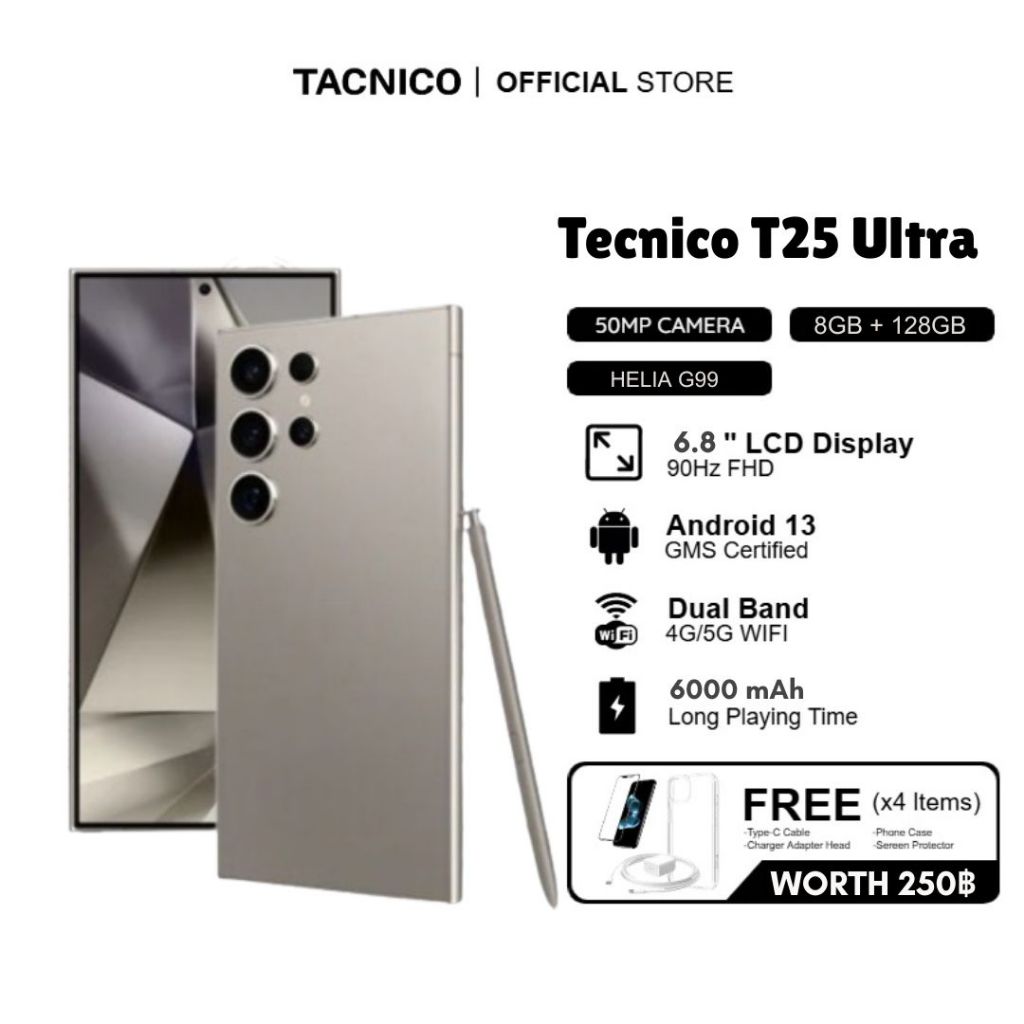 TACNICO T25 Ultra Pro 5G Connection 8GB+256GB 6.8inches 21MP AI Camera Helio G99 33W Flash Charge
