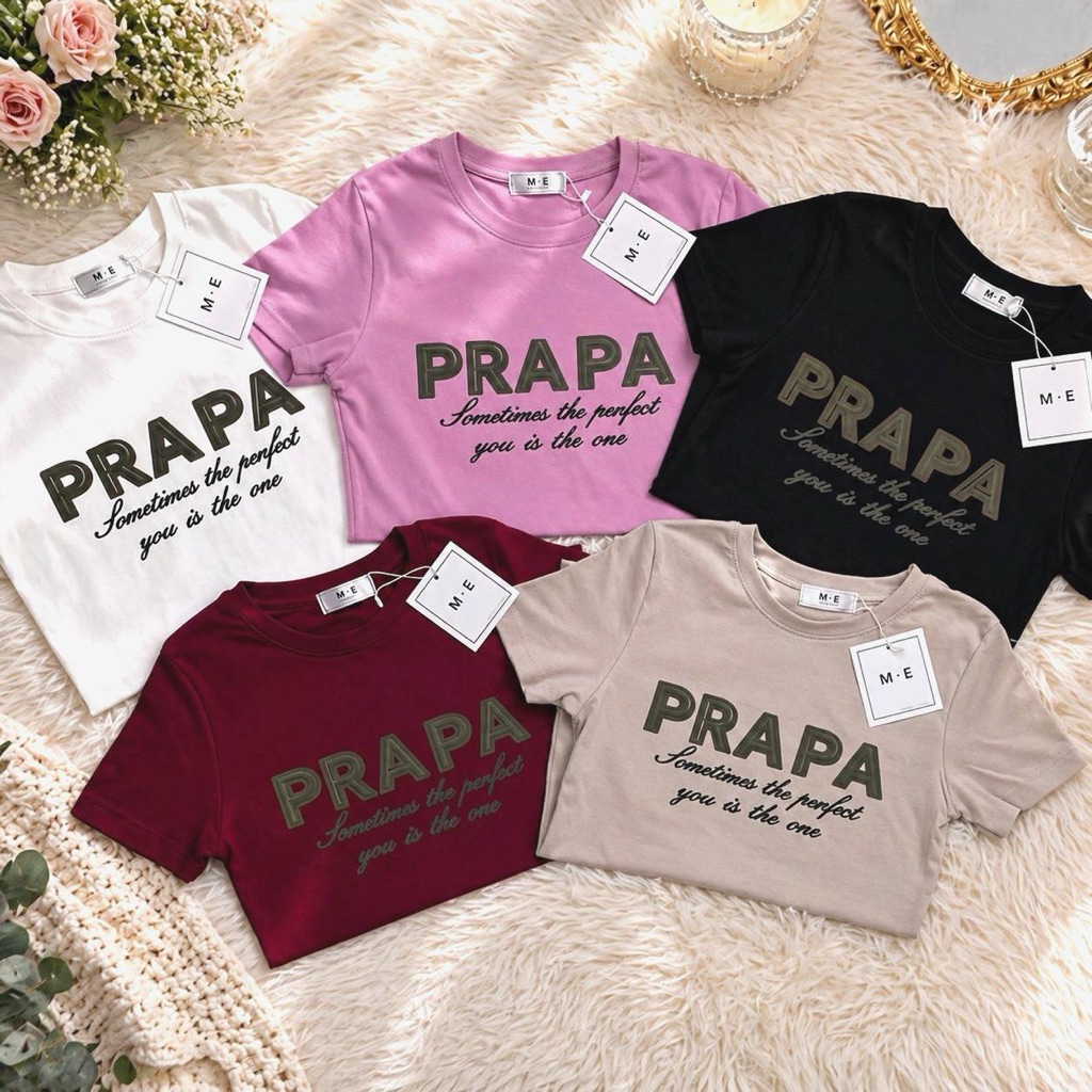 เสื้อยืดคอกลมแขนสั้น รีดเพชรลาย PRAPA ป้ายME