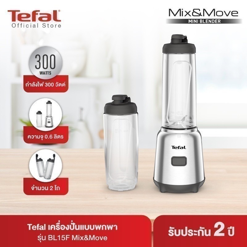 TEFAL เครื่องปั่นแบบพกพา (300 วัตต์, 0.6 ลิตร, สีเงิน) รุ่น BL15FD30