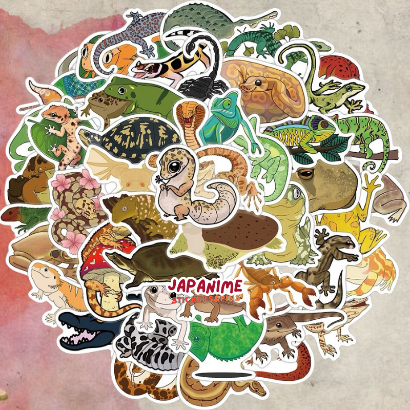พร้อมส่ง (50 ชิ้น): สติกเกอร์ สัตว์เลื้อยคลาน สื่อการสอน สัตว์ Reptile Sticker Animal สำหรับเด็ก