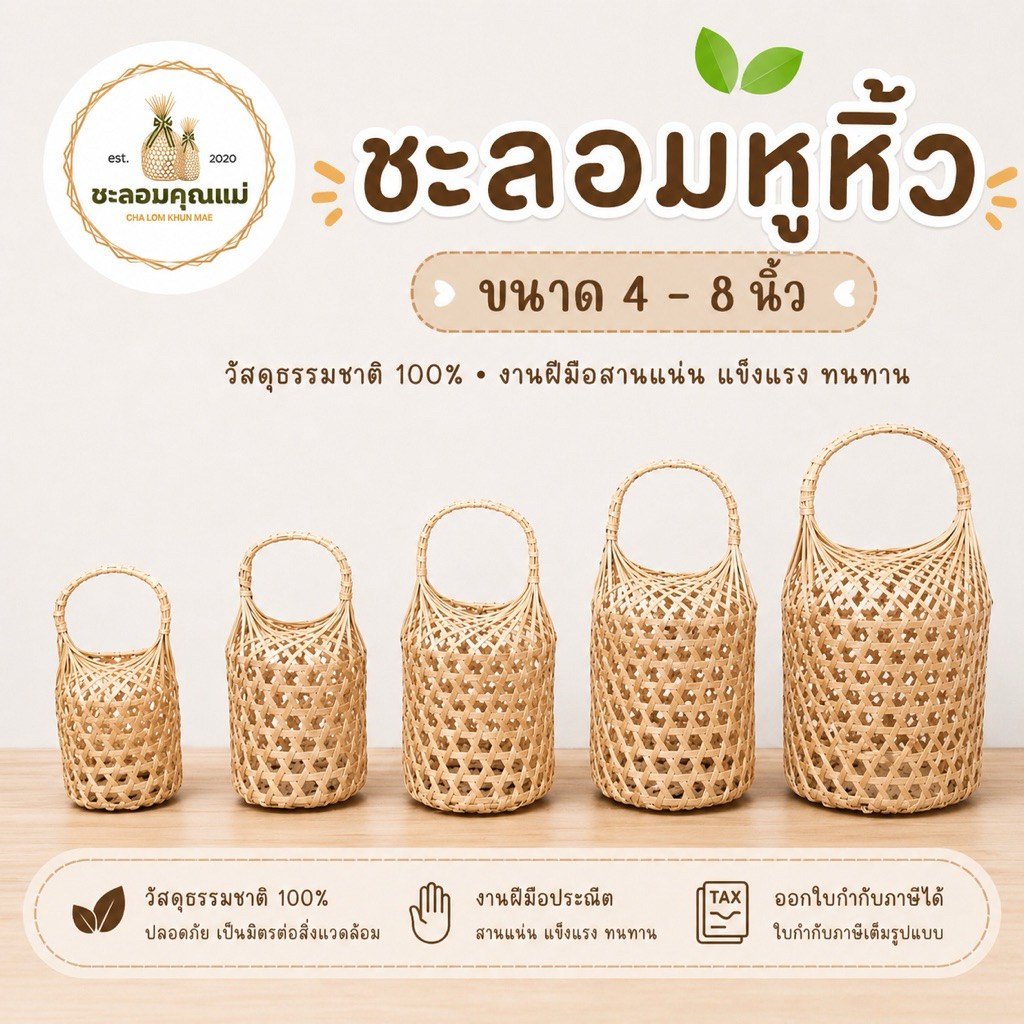 ชะลอมหูหิ้ว 4-8 นิ้ว หูหิ้วทนทาน มีไม้รองฐาน : ออกใบกำกับภาษีได้ โปรดอ่านรายละเอียดก่อนสั่งซื้อนะจ้า
