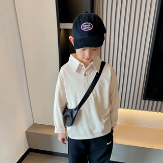 เสื้อโปโลแขนยาวสำหรับเด็กผู้ชาย เสื้อยืดผ้าฝ้ายสีพื้นแบบลำลอง เสื้อตัวใน สไตล์เกาหลี เหมาะสำหรับนักเรียน