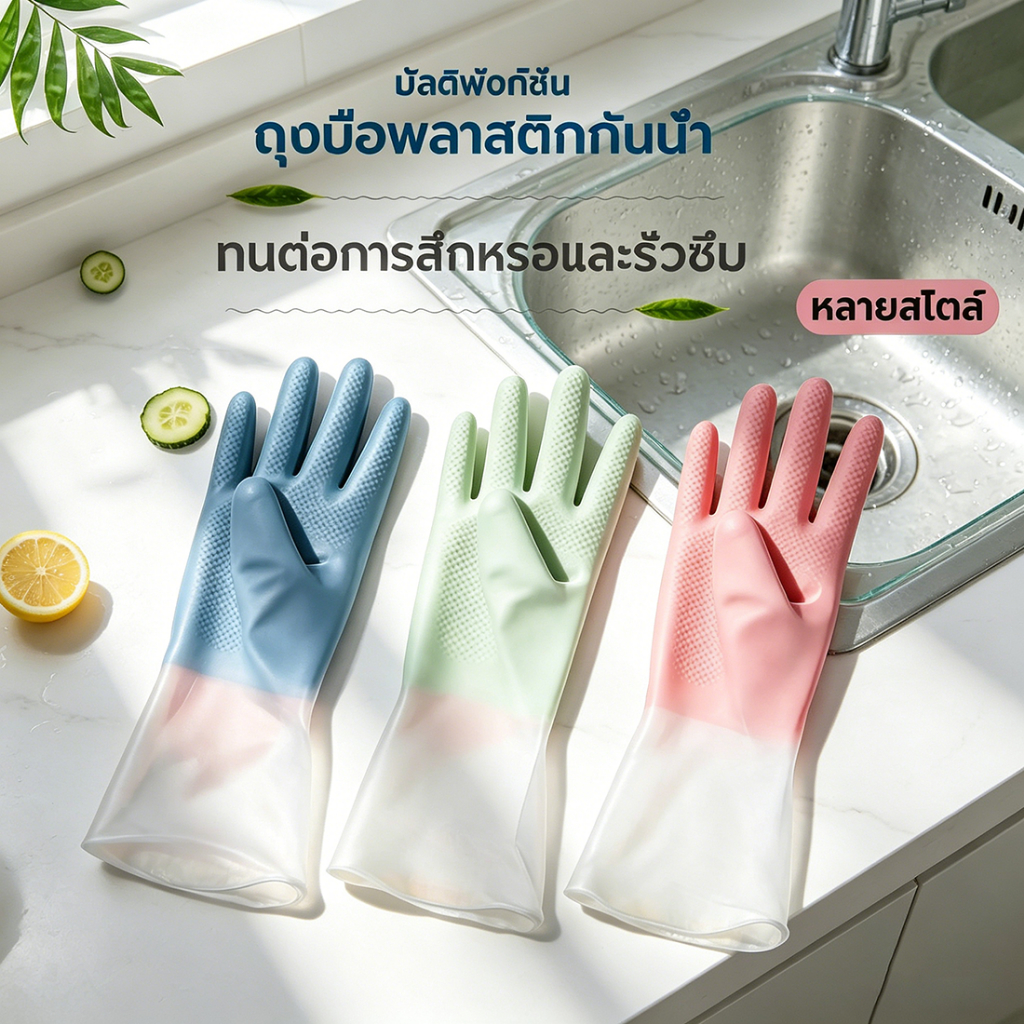 ถุงมือล้างจาน ถุงมือซิลิโคน มีความนุ่ม ยืดหยุ่น แนบสนิทกับผิวไม่ทำลายง่ายปกป้องมือ