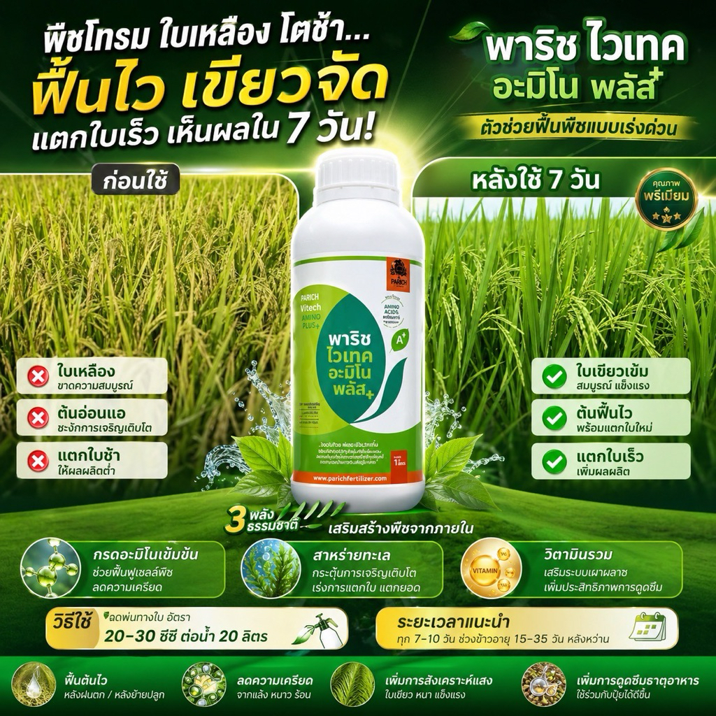 พาริชไวเทค อะมิโนพลัส ชนิดน้ำ สาหร่ายสกัด อะมิโน ขนาด 1 ลิตร