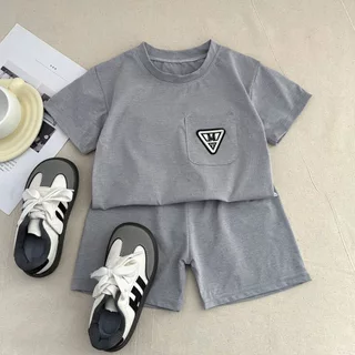 ชุดเสื้อแขนสั้นเด็ก ชุดเซ็ตเด็กแฟชั่น สีพื้น มีกระเป๋า สีสดใส ใส่เที่ยวได้ ไซส์80-130