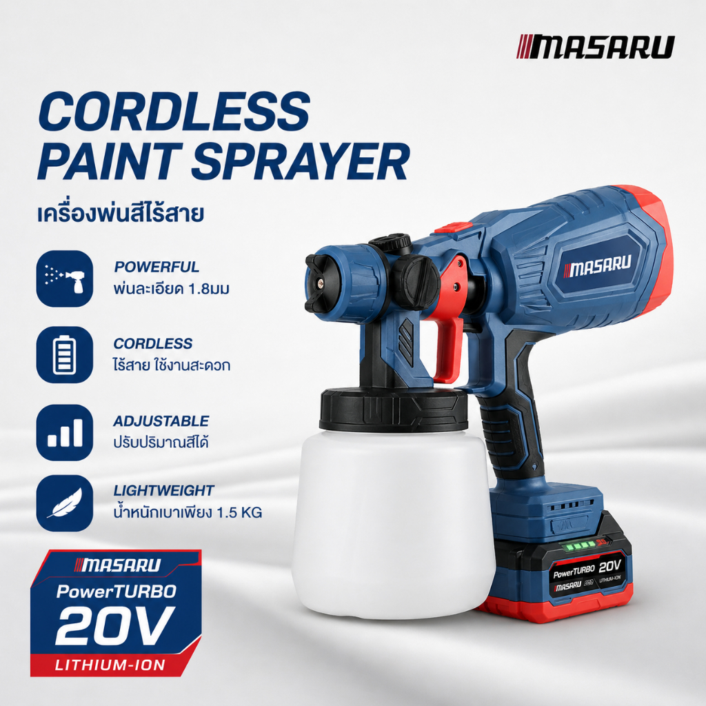 เครื่องพ่นสี MASARU SCWG-700 ไร้สาย น้ำหนักเบา ใช้งานสะดวก