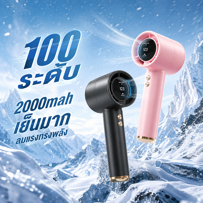 [พร้อมส่ง] พัดลมพกพา พัดลมมือถือ ปรับได้ 100 ระดับ เย็นแรงสะใจ แบต 2000mAh ชาร์จ Type-C พัดลมไร้สาย พัดลมจิ๋วตั้งโต๊ะ