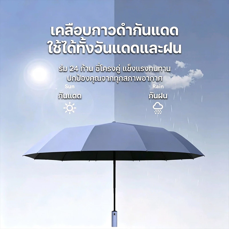 ร่มอัตโนมัติ 24 ซี่โครงคู่ กันฝนกันแดด กันUV UPF50+ ขนาดใหญ่ 108 ซม. พับพกพาสะดวก thumbnail 6