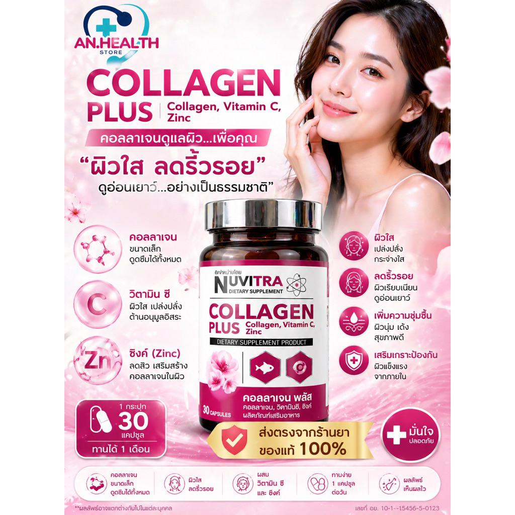 NUVITRA COLLAGEN PLUS ผลิตภัณฑ์เสริมอาหาร คอลลาเจน พลัส (30 แคปซูล)