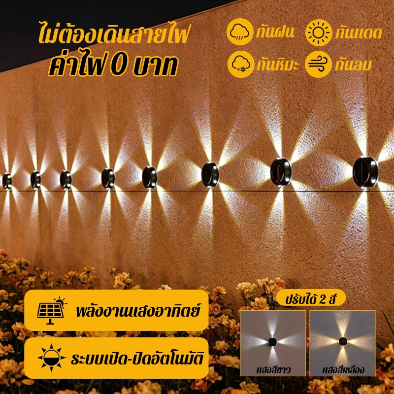 【แบตอึด ใช้งานได้นาน】ไฟโซล่าเซลล์ กันน้ำ ป้องกันฟ้าผ่า ตกแต่งผนังภายนอกและสวน โซล่าเซลล์ ไฟถนนโซล่าเซลล์ LED solar light