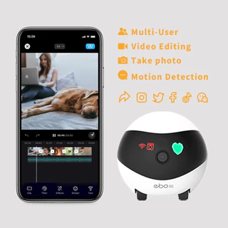 Enabot หุ่นยนต์กล้องอัจฉริยะ EBO SE FamilyBot กล้องเคลื่อนที่สำหรับการรักษาความปลอดภัยภายในบ้าน