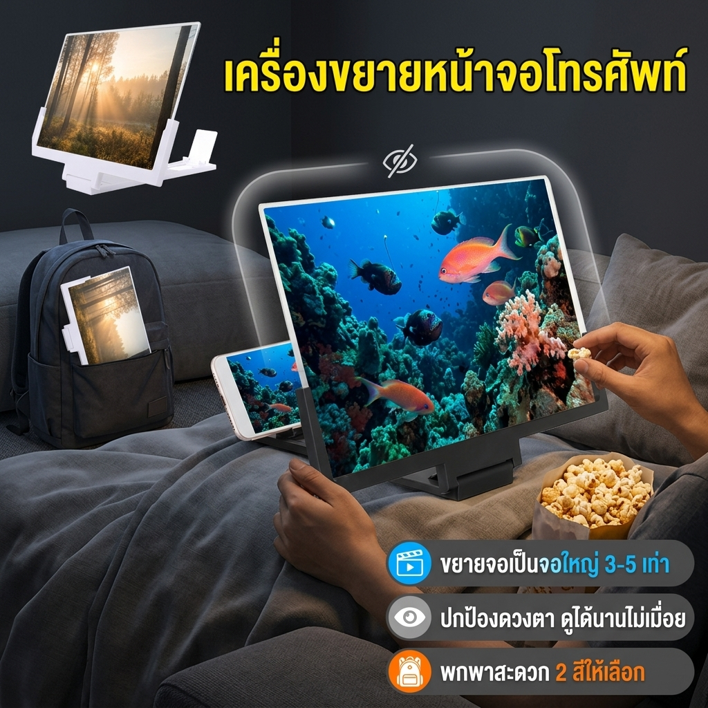 แว่นขยายจอโทรศัพท์ 14 นิ้ว | แบบพกพาและตั้งโต๊ะได้ | ขยายภาพ 3D HD ป้องกันรังสี | สำหรับดูวีดีโอและเล่นเกม