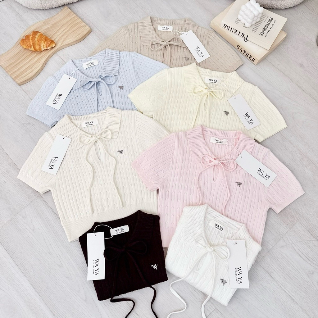 WA YA เสื้อครอปไหมพรมลายฉลุตัวสั้น ***โปรดอ่านรายละเอียดสินค้าก่อนการสั่งซื้อ***