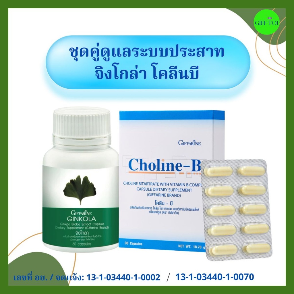 จิงโกลา แปะก๊วย โคลีนบี กิฟฟารีน ดูแลสมอง ความจำ ไหลเวียนโลหิต เวียนหัว บ้านหมุน ผู้สูงอายุ ทานได้