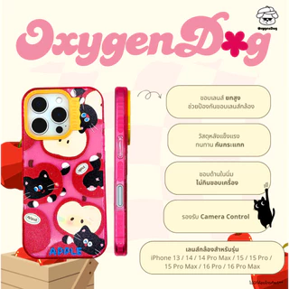 Oxygendog case เคสไอโฟน กลิตเตอร์ ลายการ์ตูน แมวดำ แมวขาว For iPhone 16ProMax 16 15ProMax 15 14 13