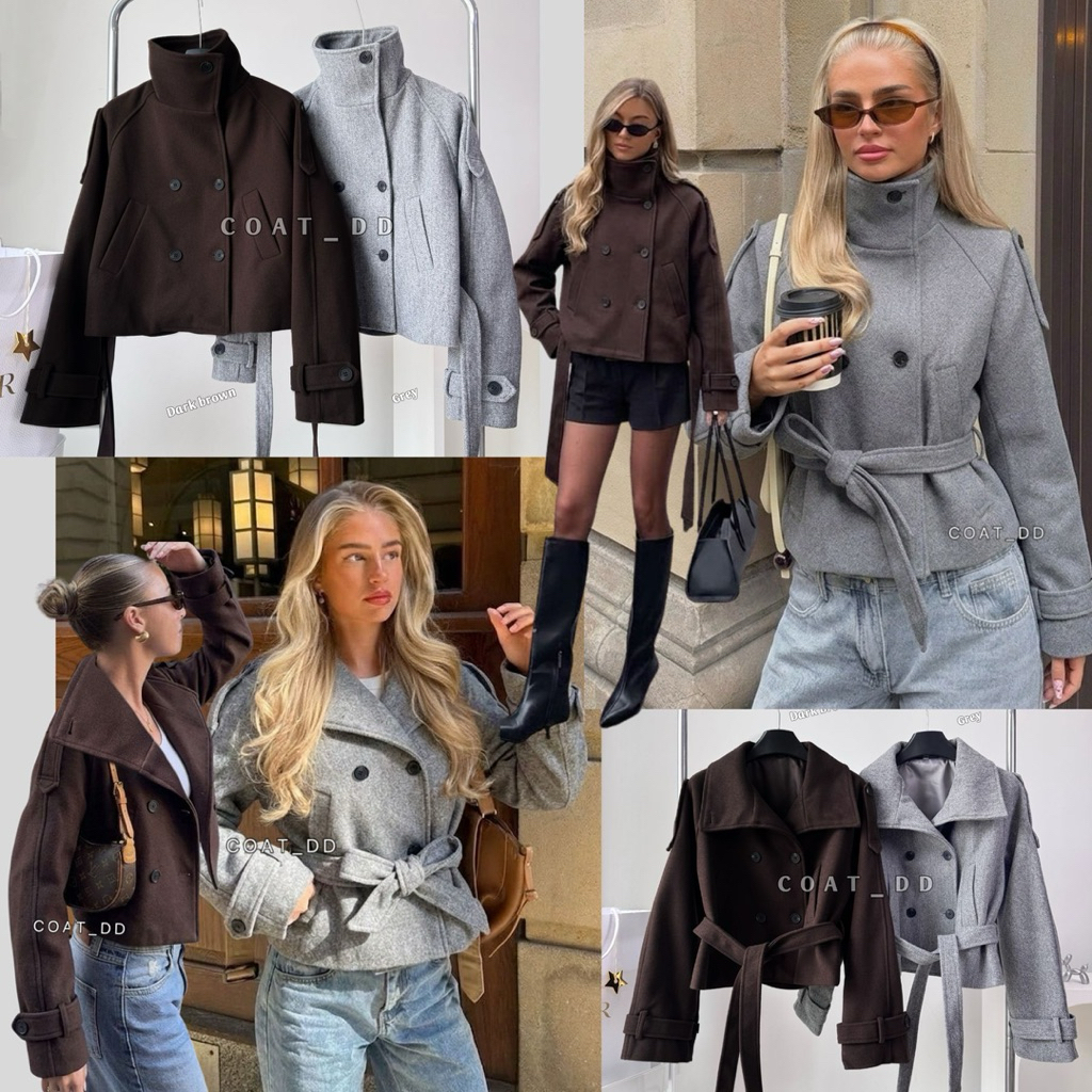 DD(no.161)✰💥ฮิตม๊ากก!🔥 ✨Lana Cropped Trench “ทรงเท่คัตติ้งคม”ดีไซน์คอตั้งและพับปกคอได้ สายแฟใส่กันพรึ่บ!