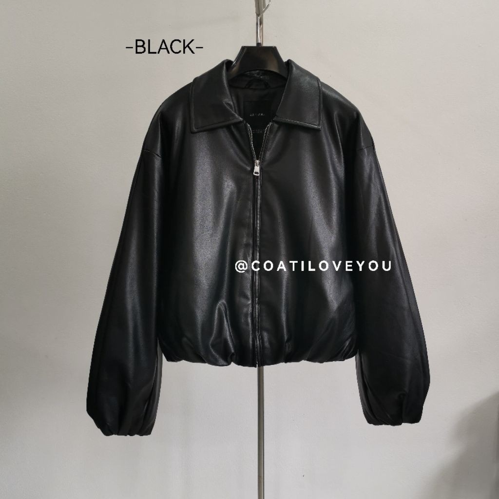 STRADIVARIUS​ ​FAUX​ LEATHER​ BOMBER​ WOMEN'S​ JACKET​ (BLACK)​