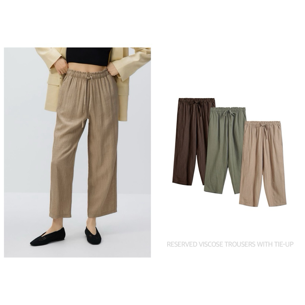 RESERVED กางเกง ขายาว ใส่ทำงาน VISCOSE TROUSERS WITH TIE-UP (B0605)