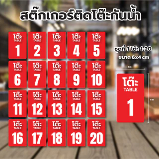 สติ๊กเกอร์เลขโต๊ะ เบอร์โต๊ะ สติ๊กเกอร์ตัวเลข สติ้กเกอร์กันน้้ำ โต๊ะร้านอาหาร คาเฟ่ สี่เหลี่ยม (หมายเลขโต๊ะ 20ดวง/ชุด)