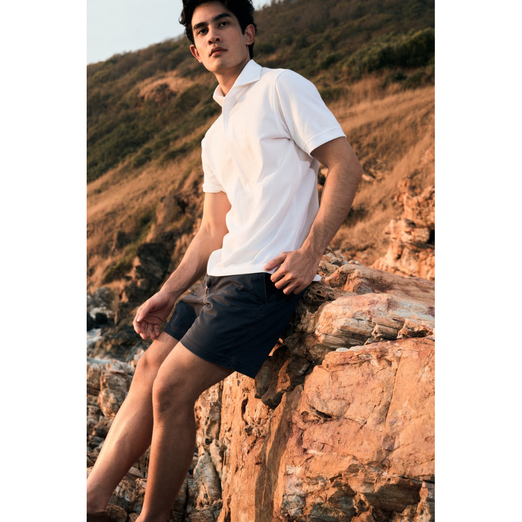 [Code20%ทัก] The Finery - Summer Short กางเกงขาสั้น สีกรม Navy I ผ้า Cotton 100% I เอวยางยืด ผูกเชือก I ยาว 15 นิ้ว