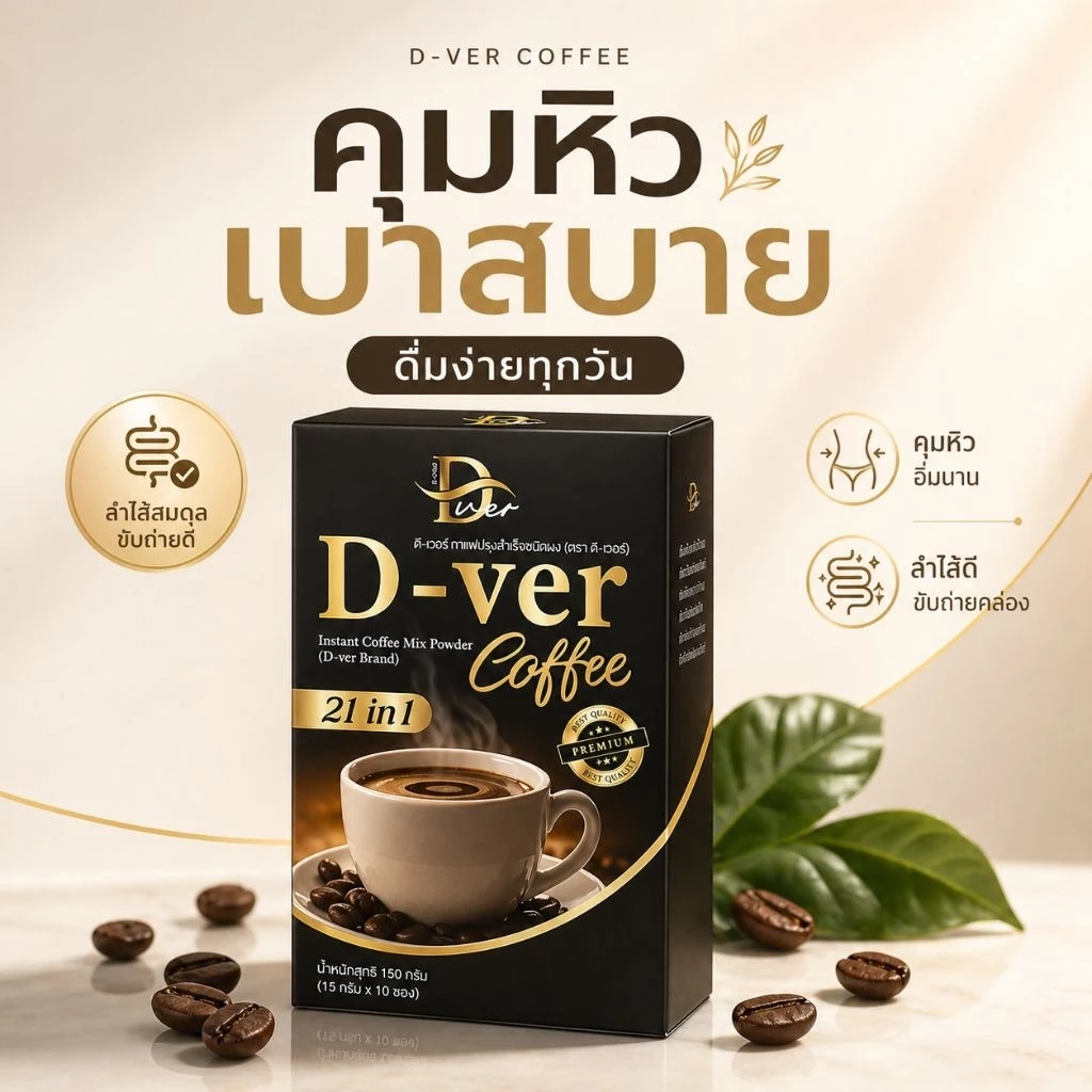 ส่งด่วน DVer Coffee กาแฟดีเวอร์ กาแฟสุขภาพ สูตรอ่อน ดื่มง่าย ไขมันต่ำ ชงง่าย D-ver แท้100% รับประกัน