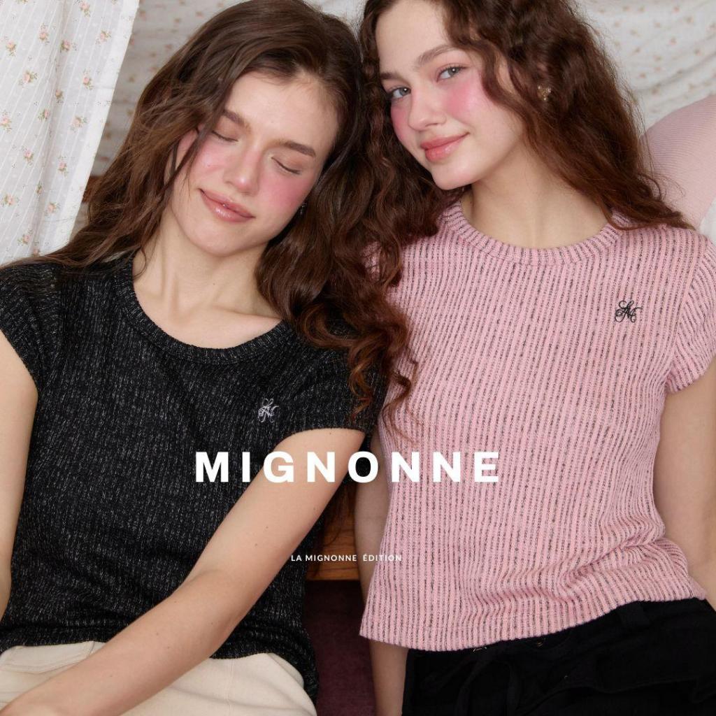 La Mignonne (S-XL) Alyssa Bonita Top  เสื้อใส่เที่ยว ใส่ทำงาน งานเสื้อไหมพรมลายทางน่ารักๆ ดีเทลล์ปักโลโก้ร้าน