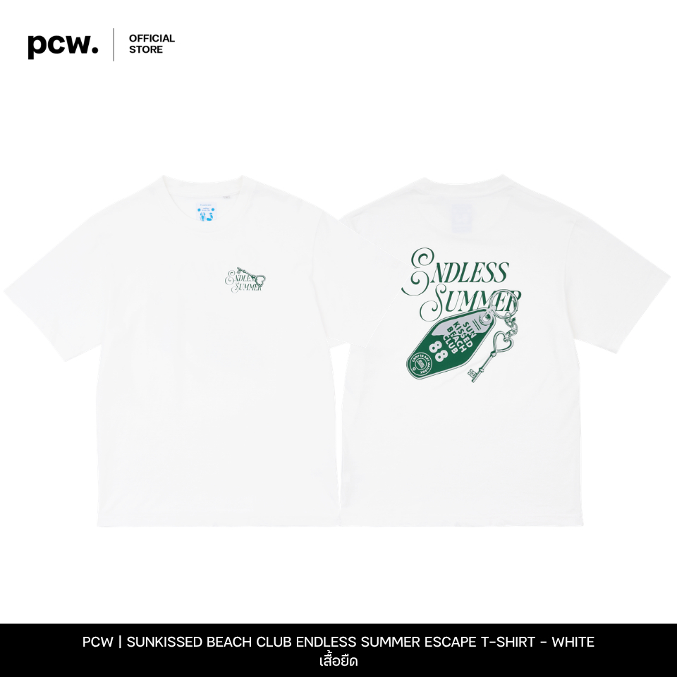PCW | PASTEL CREATIVE WEAR | SUNKISSED BEACH CLUB ENDLESS SUMMER ESCAPE T-SHIRT – WHITE | เสื้อยืด