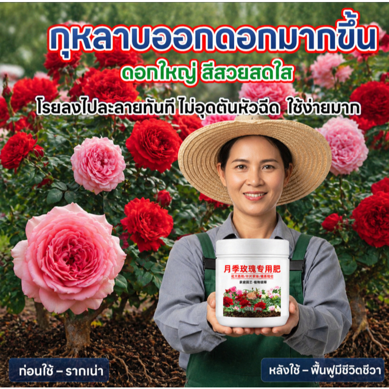 ปุ๋ยกุหลาบ ปุ๋ยบำรุงกุหลาบ ปุ๋ยไม้ดอก สูตรพิเศษ ปุ๋ยกล้วยไม้ ปุ๋ยดอกไม้ เร่งใบ เร่งดอก ขนาด 500 กรัม