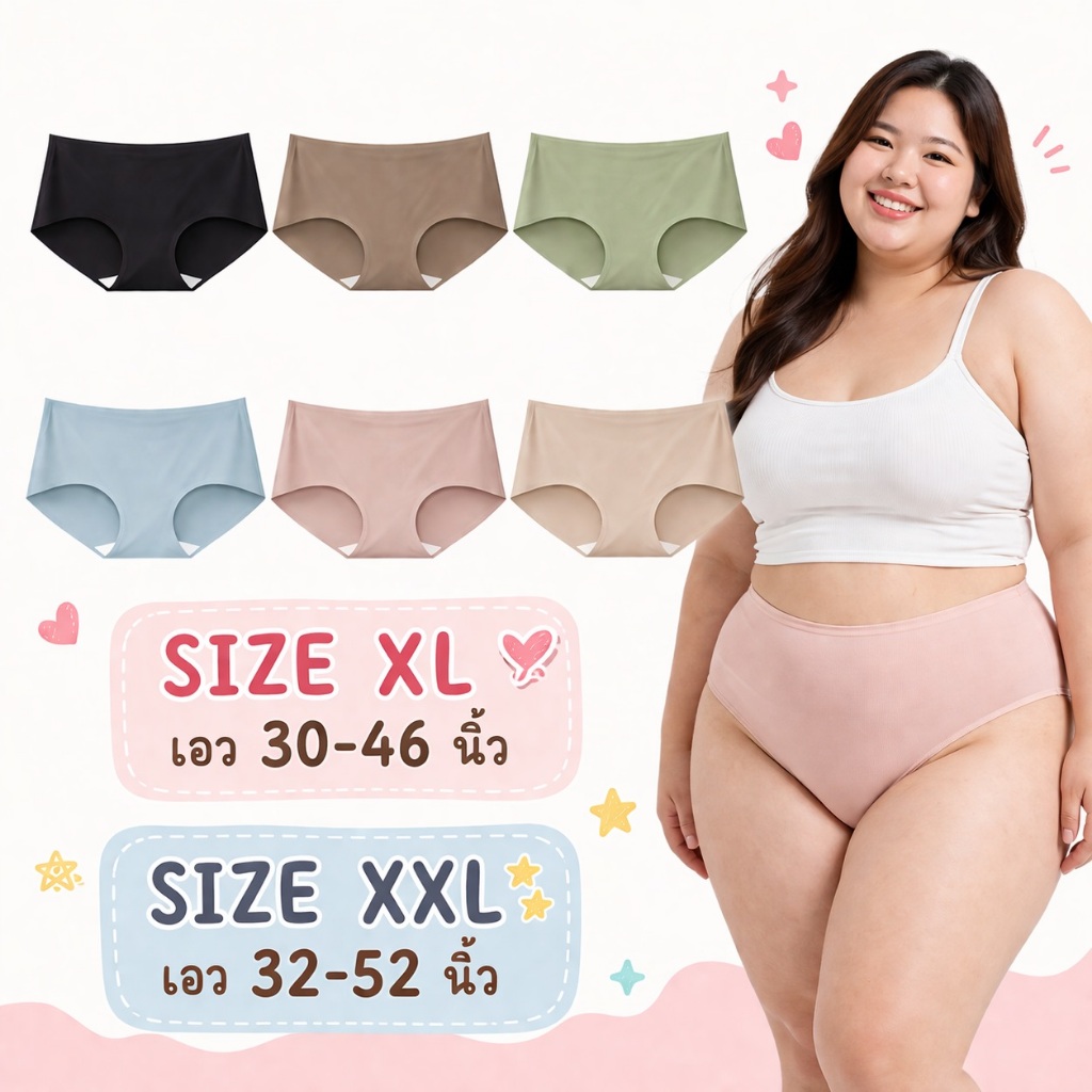 🌼👙 Bradeni 533 🌼👙 กางเกงในไร้ขอบพรีเมี่ยมไซส์ใหญ่ ผ้าลื่น นุ่ม เบา เย็นสบาย
