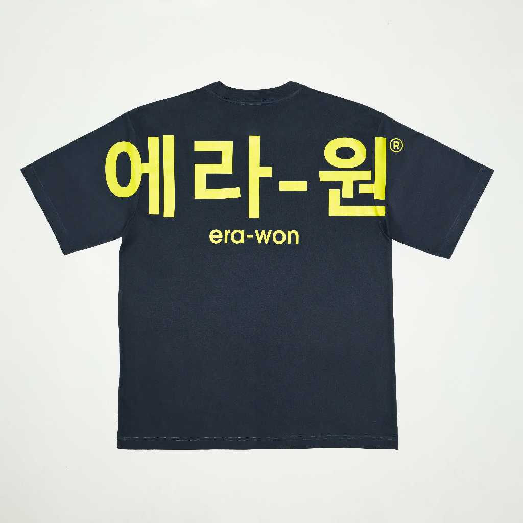 era-won เสื้อยืดเอราวอนแขนสั้น RIB คอ2 ชั้น T-Shirt Oversize สำหรับคุณผู้ชาย สีกรม สกรีนLOGO KOREA สีเขียว