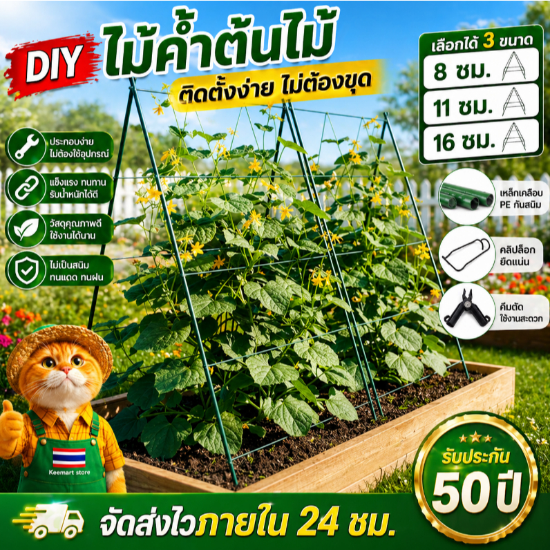 ไม้ค้ำต้นDIY โครงปลูกผัก ซุ้มเลื้อย ยาว90-180ซม.หนา11/16มม.เสามะเขือเทศ ไม้ค้ำยันต้นไม้ เสาปลูกผั ยันต้น ค้างต้น ผัก