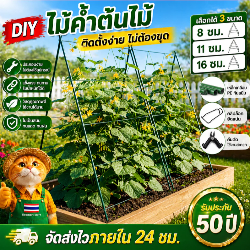 ไม้ค้ำต้นDIY โครงปลูกผัก ซุ้มเลื้อย ยาว90-180ซม.หนา11/16มม.เสามะเขือเทศ ไม้ค้ำยันต้นไม้ เสาปลูกผั ยันต้น ค้างต้น ผัก