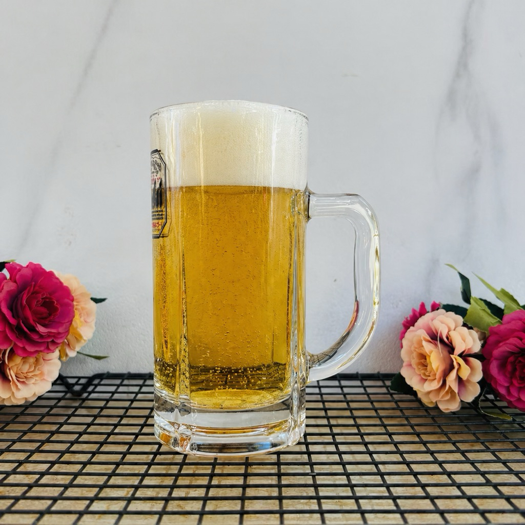 แก้วเบียร์มีหูจับ ASAHI BREWERIES LIMITED DRAFT BEER SUPER DRY ขนาดใหญ่ มือสอง จากญี่ปุ่น