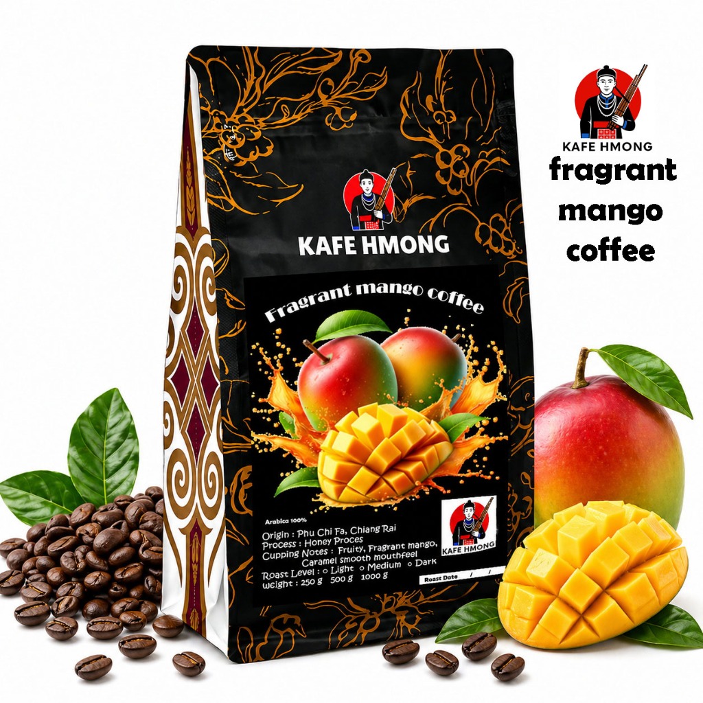 Fragrant mango coffee เมล็ดกาแฟคั่้วมะม่วงหอม จากภูชี้ฟ้า เชียงราย