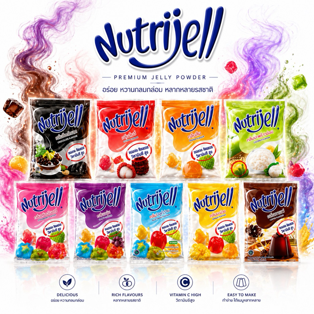 Nutrijell นูทรีเจล ผงเยลลี่ ผงวุ้น ผงเจลลี่ ผงวุ้นอินโด ผงเจลลี่อินโด ผงเยลลี่อินโด สำเร็จรูป