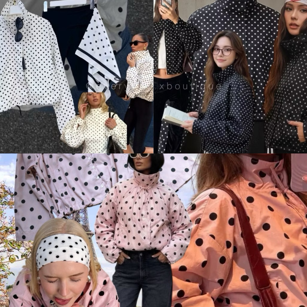 🚩พร้อมส่ง🚩zr polkadot jacket.⚪️⚫️💗 แจ็คเก็ตตัวชิค ตัวเก๋ ลายจุด คอปีน แต่งซิปหน้า เก๋ชิคมาก