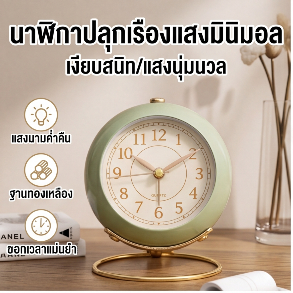 นาฬิกาปลุกพร้อมไฟกลางคืน LED นาฬิกาตั้งโต๊ะ มินิมอล ไฟนอนหัวเตียง แต่งห้องนอนน่ารัก
