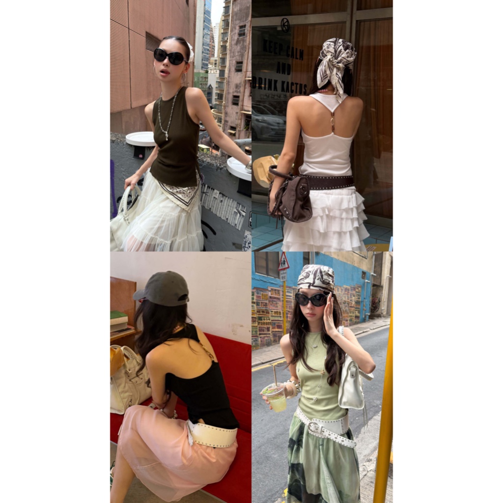 🇰🇷 Sexy Tank Top 🇰🇷 เสื้อกล้ามผ้ายืด เว้าหลัง แต่งอะไหล่ สไตล์เกาหลี