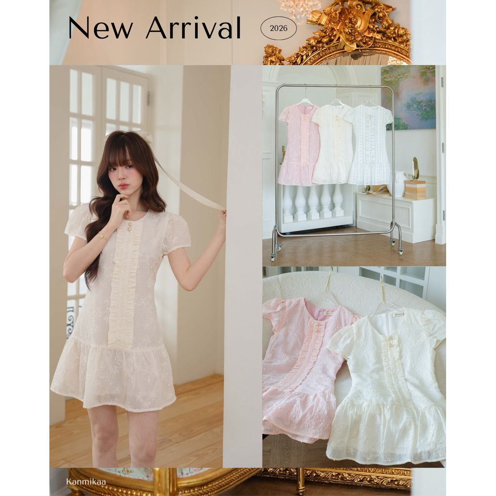 🛋️🧸🌸KK002 | เดรสสั้นระบายหน้าทรงปล่อยเอว(แนะนำใส่หลวมนิดๆช่วงเอว/สะโพกน่ารักค่า)