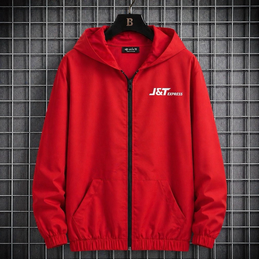 JT-03 📍เสื้อ J&T Express ผู้หญิง เสื้อคลุม ฮูดคลุมหัว ผ้าโฟร์เวย์ 📍ฟรีไซด์📍ขนาด อก 32-44 นิ้ว // ควา