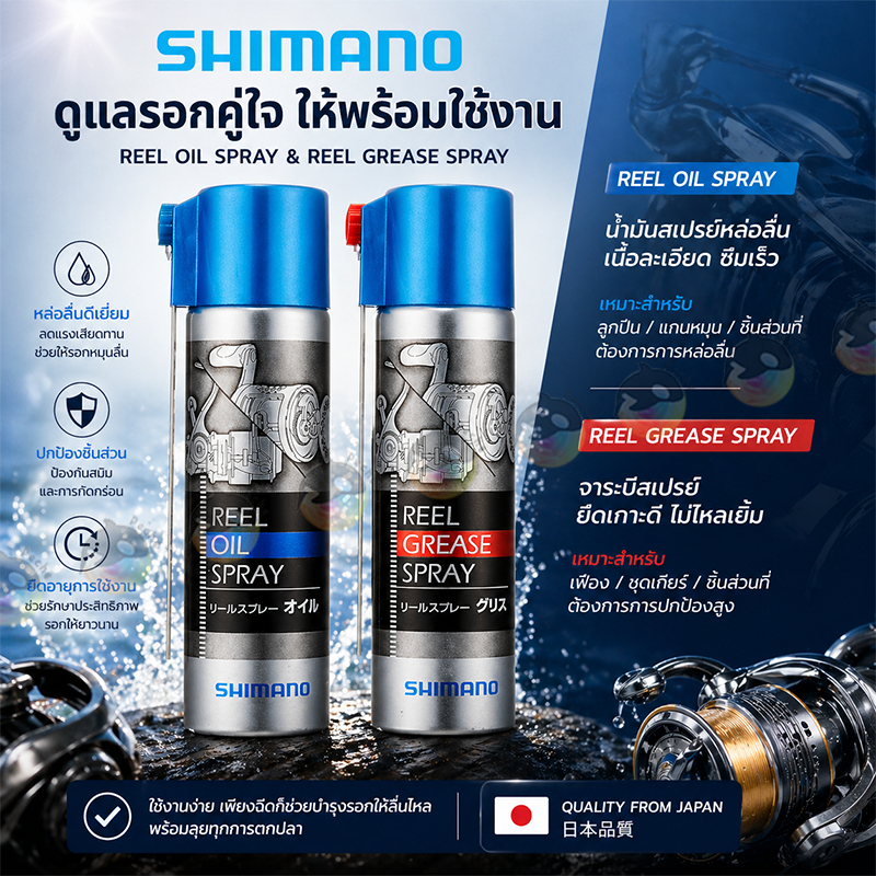 Shimano สเปรย์ดูแลรอก ตกปลา น้ำมัน 60ml+ จาระบี 60ml สำหรับบำรุงรอก