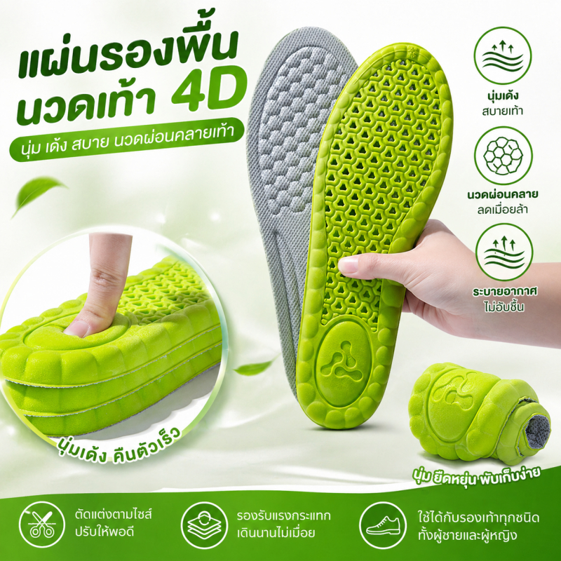แผ่นรองพื้นรองเท้ากีฬา PU ระบายอากาศสูง รับแรงกระแทกได้ดีเยี่ยม นุ่ม ลดปวดเท้า ใส่เดินทั้งวัน ไม่ลื่น ใส่แล้วแตกต่างทันท