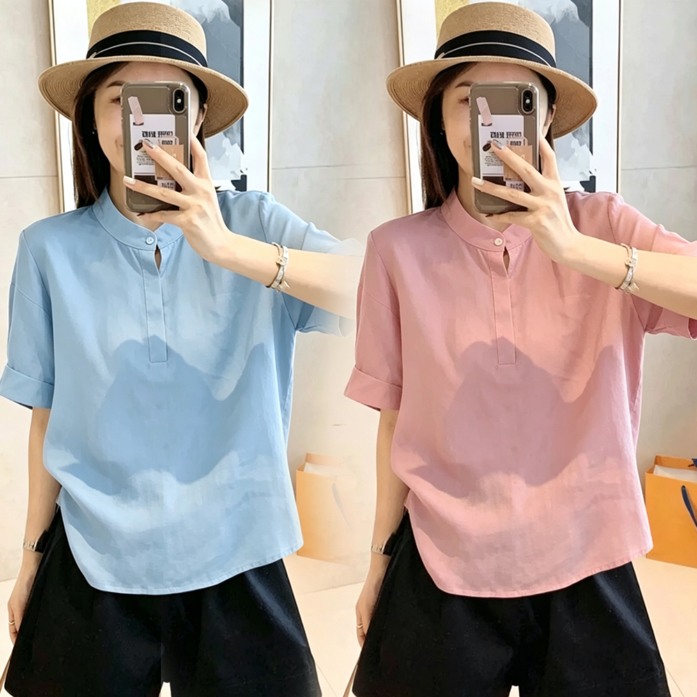 เสื้อคอจีนผู้หญิง ผ้าฝ้ายฟอกนุ่มสีพื้น เสื้อคอจีนแต่งกระดูม ขนาดฟรีไซส์ อก 30-38 นิ้ว มีให้เลือก 3 สีจ้า💗💙🤍