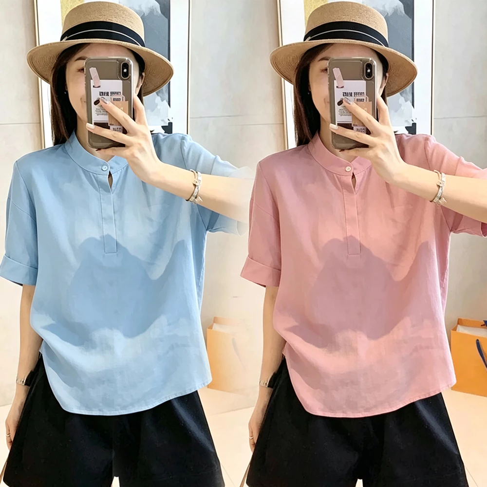 เสื้อคอจีนผู้หญิง ผ้าฝ้ายฟอกนุ่มสีพื้น เสื้อคอจีนแต่งกระดูม ขนาดฟรีไซส์ อก 30-38 นิ้ว มีให้เลือก 3 สีจ้า💗💙🤍