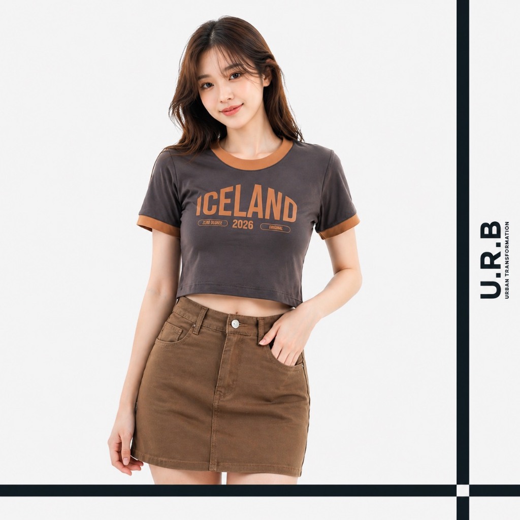 URBAN : WOMEN'S RINGER CROPPED TEE  เสื้อครอปผู้หญิง รุ่น 1UTWT1081 สี  Dark Brown - น้ำตาล