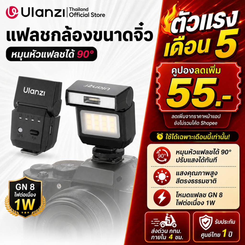 Ulanzi SL03 แฟลชกล้อง แฟลชถ่ายภาพ ไฟถ่ายรูป ระดับ GN8 Hot Shoe รองรับ DSLR Mirrorless Camera Flash